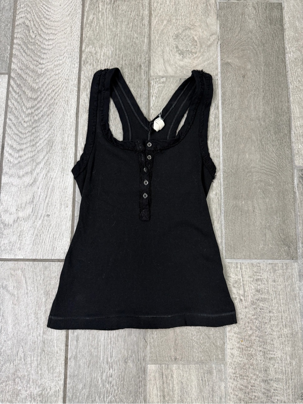 Free People Black Ribbed Button-Front Racerback Tank